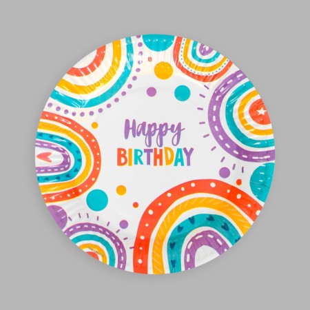 Disposable paper plate "Happy Birthday", set 6 pcs, 18 cm-2