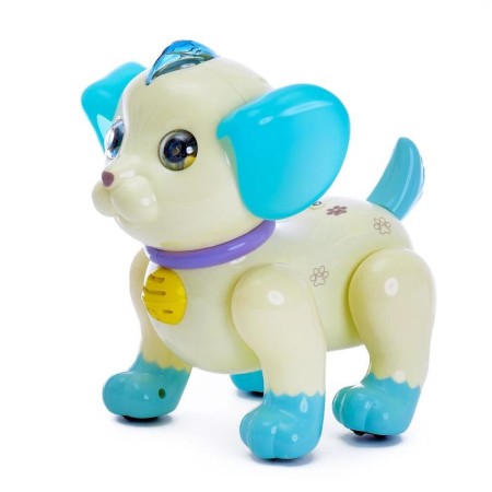 Robot Dog "Smart Petelaz" Zhory, on the control panel, interactive: sound, light, dancing, musical, on batteries, in Russian, beige-brown-5