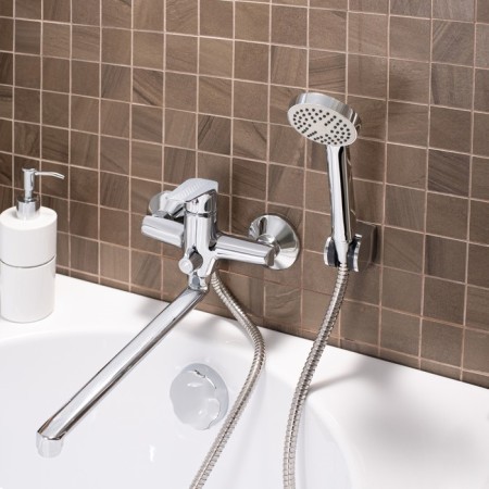Bath mixer "RMS" SL131-006E, pour 350 mm, shower set, brass, chrome-1