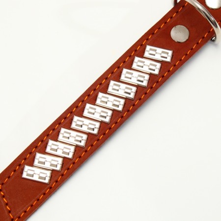 Leather collar on felt decorated, 65 x 3.5 cm, Osh 50-60 cm, brown-4