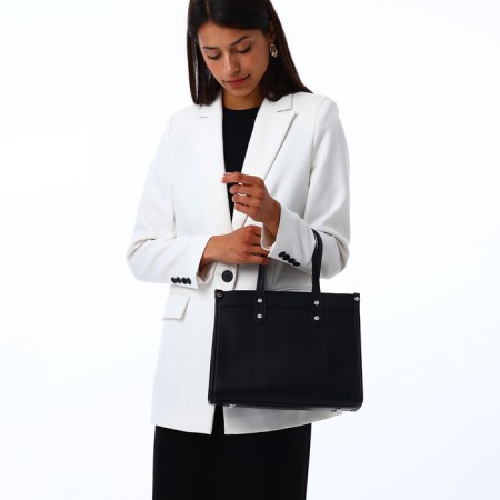 Women's bag with lightning, textura, average size, black color-9