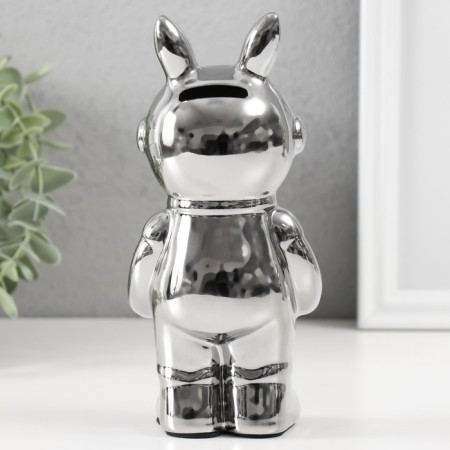 Piggy bank Ceramics "Rabbit" silver 6x8.5x18 cm-2