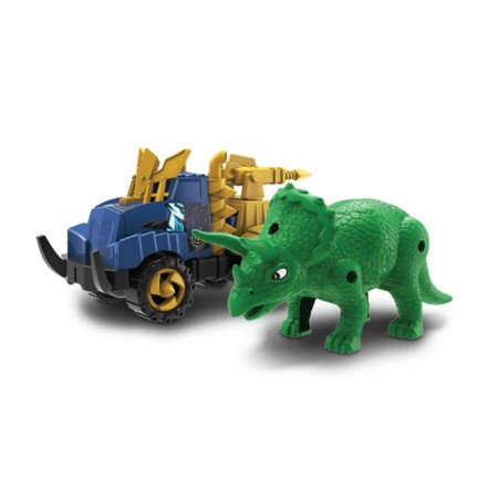 Set of Nikko Snap’n Play Green Triceratops VS Avtomurai, with a dinosaur