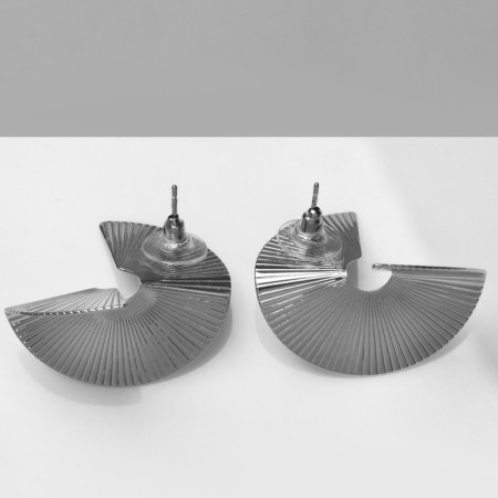 Earrings Metal "Fan", silver color-2