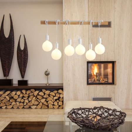 Suspended EVOLUCE lamp. SL1142.503.06. Bagetti. 6x60 watts, E27, 85x4x29 cm, white color, light wood-11