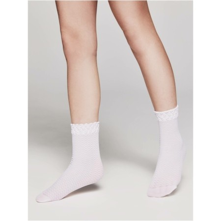 Socks for girls with an openwork pattern CONTE Elegant Sara, size 18-20, Bianco color