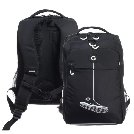 School backpack, 39 x 26 x 19 cm, Grizzly, ergonomic back, laptop department, black