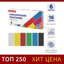 Plasticine 6 colors, 96 g, Erichkrause Basic, in cardboard packaging