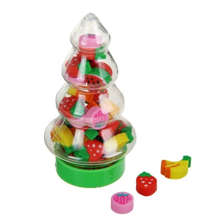 A set of figured erasers, 30 pcs., Figures in a bottle of plastic "Christmas tree", mix