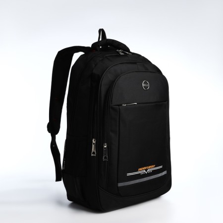 Youth backpack from textiles, 2 lightning departments, 4 pockets, black/orange color-2