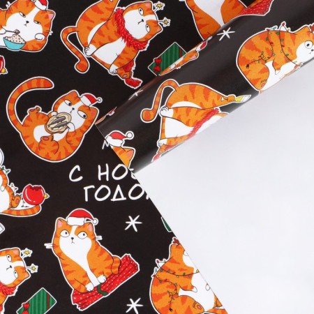 Glossy packaging paper "Cats New Year", 70 x 100 cm, New Year-1