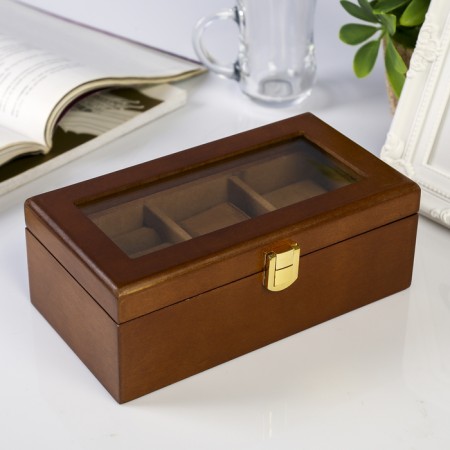 Casket wood 2 compartments for clocks and jewelry "Style" Brown 10.5x7x19.2 cm