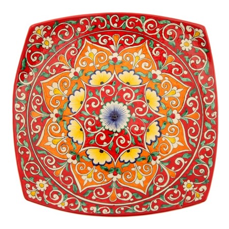 Largan Rishtan ceramics "Patterns", 31 cm, square, red mix-5