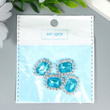 Decor for creativity Metall "Medallion octagonal" blue crystal rhinestones 2x1.5 cm-3