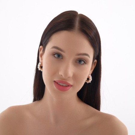 Earrings with pearls "Moon path", white color in gold-2