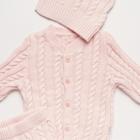 Knitted set (jumper, trousers, hat), pink color, height 62 cm-4