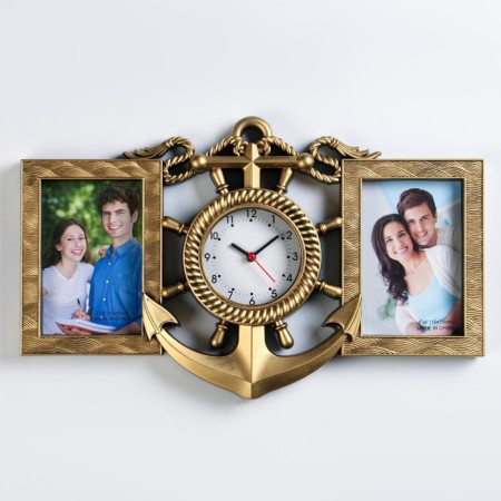 Wall clock, series: photo frames, "anchor", smooth move, D-12 cm watch, 42 x 27 x 3 cm