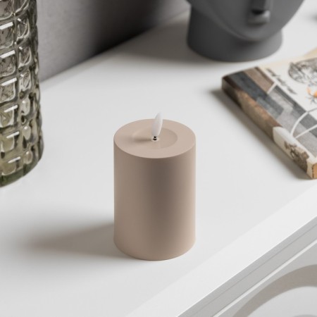 Beige LED candle, 7 × 13 × 7 cm, plastic, AAX2 batteries (not complete), warm white glow-1