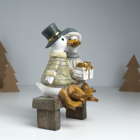 Polystone souvenir "Geese on a bench - a festive evening" 15x10.5x20.5 cm-2