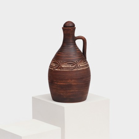 Snoof "Kelin", with a potter's handle, Angob, red clay, 2.2 l, mix-3