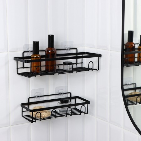The bathroom shelf is straight, set 2 pcs, 23.5 × 10 × 7.5 cm, 33 × 12 × 9 cm, color black