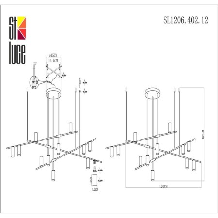 Ceiling lamp ST LUCE. SL1206.402.12. Sormano. 12x7 W, GU10, 120x120x65 cm, black color-12