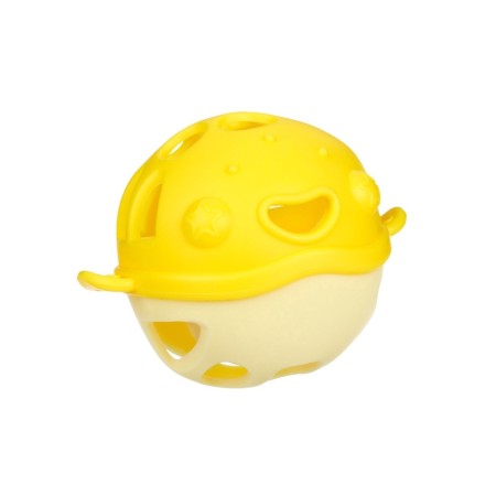 Silicone teether for teeth with a rattle of “fish”, in the case, yellow color, crumb I-1