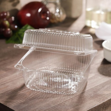 A plastic disposable container with an insoluble lid IP-9-LEAV, 200 ml, 13 × 13 × 6 cm, the color is transparent-1