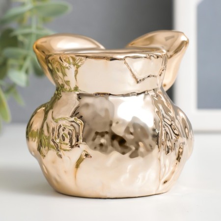 Ceramics candlestick for 1 candle "Council with chamomile" gold 7x7x6.5 cm-3