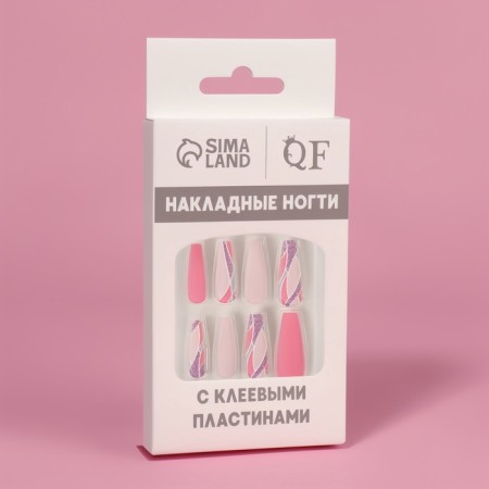 Follow nails "Pink mood", 12 pcs, with adhesive plates, ballerina shape, multi -colored-4