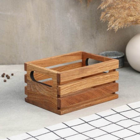 ADELICA wooden organizer for kitchen supplies, with handles and slats, 17 × 12 × 9 cm, oak