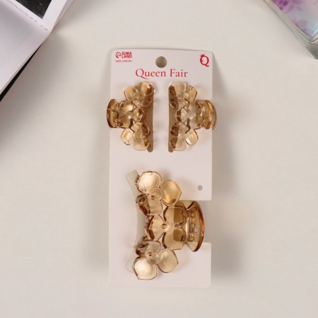 Hair crab "Florian" (set of 3 pcs) flowers, 6.5 and 4 cm, light brown