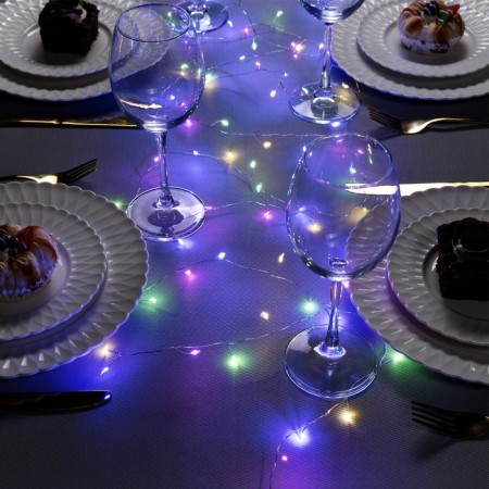 Garland "Mishura" 2 m Rosa, IP20, silver thread, 50 LED, glow of multi, CR2032x2