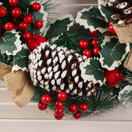 New Year's Wreath D-40 cm "Forest Festival" leaflets of berry cones-1