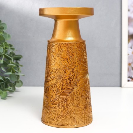Polystone candlestick for 1 candle "Plant patterns" gold 19.5x9.5x9.5 cm-1