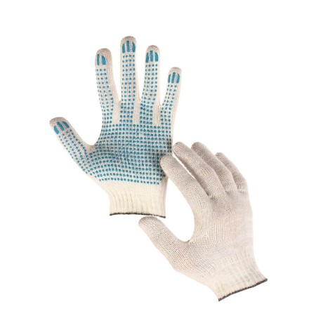 Workers, m/b gloves, knitting 10 class, 3 threads, with PVC dots, size 9, white, set 10 pairs, Greengo