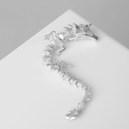 Brooch "Dragon" long mobile, matte silver color-3