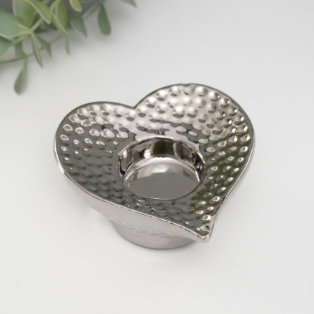Ceramics candlestick for 1 candle "Heart" d = 4 cm silver 10.2x10.2x4.3 cm-1