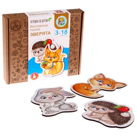 Puzzles made of wood "contour puzzles" "animals" 18 elements