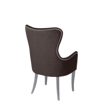 Armchair "Lari", velor fabric, bronze molding, white massif, chocolate color-1