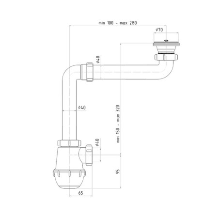 Siphon for sipi "Ani Plast" A5000, 1 1/2 "x40 mm, displaced, with a stainless steel with a grate d = 70 mm-2