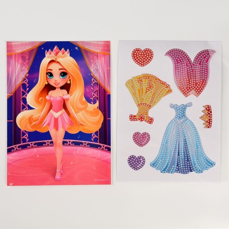 Diamond mosaic with partial filling for children. Dress the character "Princess"-3