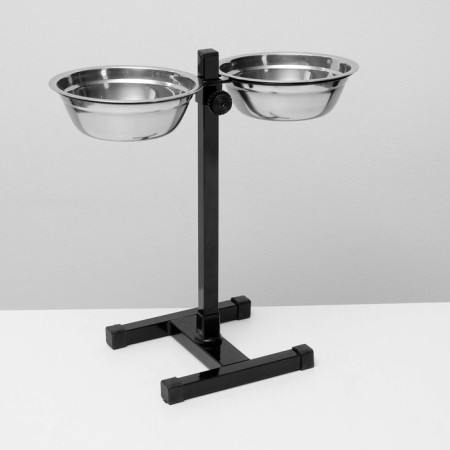 Stand with bowls, 2 x 700 ml, height 40 cm, collapsible, black-1