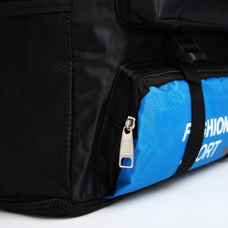 A backpack on a zipper with an increase, 55l, 5 external pockets, blue color-7