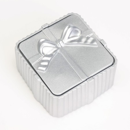 Candle "Square" in a candlestick with narrow faces of gypsum, 7.5x3.5cm, silver-4