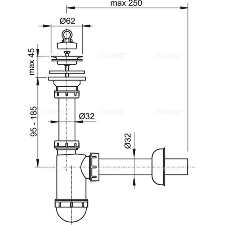Siphon for the ALCAPLAST A411, DN = 32 mm shell, with a stainless steel grille dn = 63mm-1