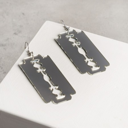 Earrings metal "razor", silver color-1