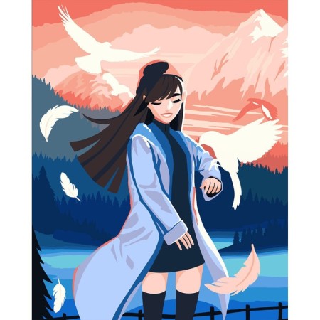 Picture on numbers on canvas with a subframe "Girl with birds", 40 x 50 cm-1