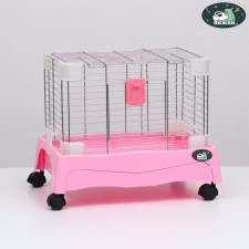 A cage for rodents with wheels and a retractable pallet, 49 x 33 x 37 cm, pink