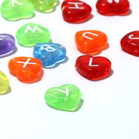 Acrylic bead "English letters" mix, heart, 12 × 4 mm, set 10 g, color mix-1